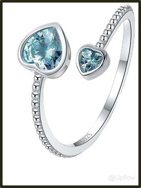 925 Sterling Silver Birthstone Heart Ring Adjustable Women's Open Band Gift
